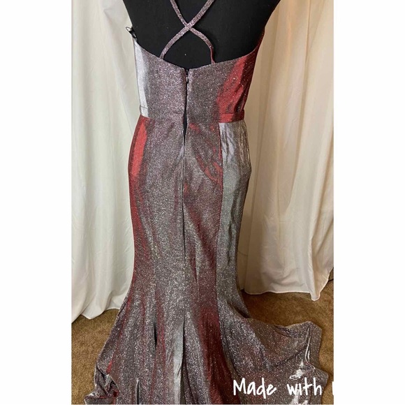 Cindy Metallic Burgundy Long Formal Prom Gown Dress M - Picture 4 of 6